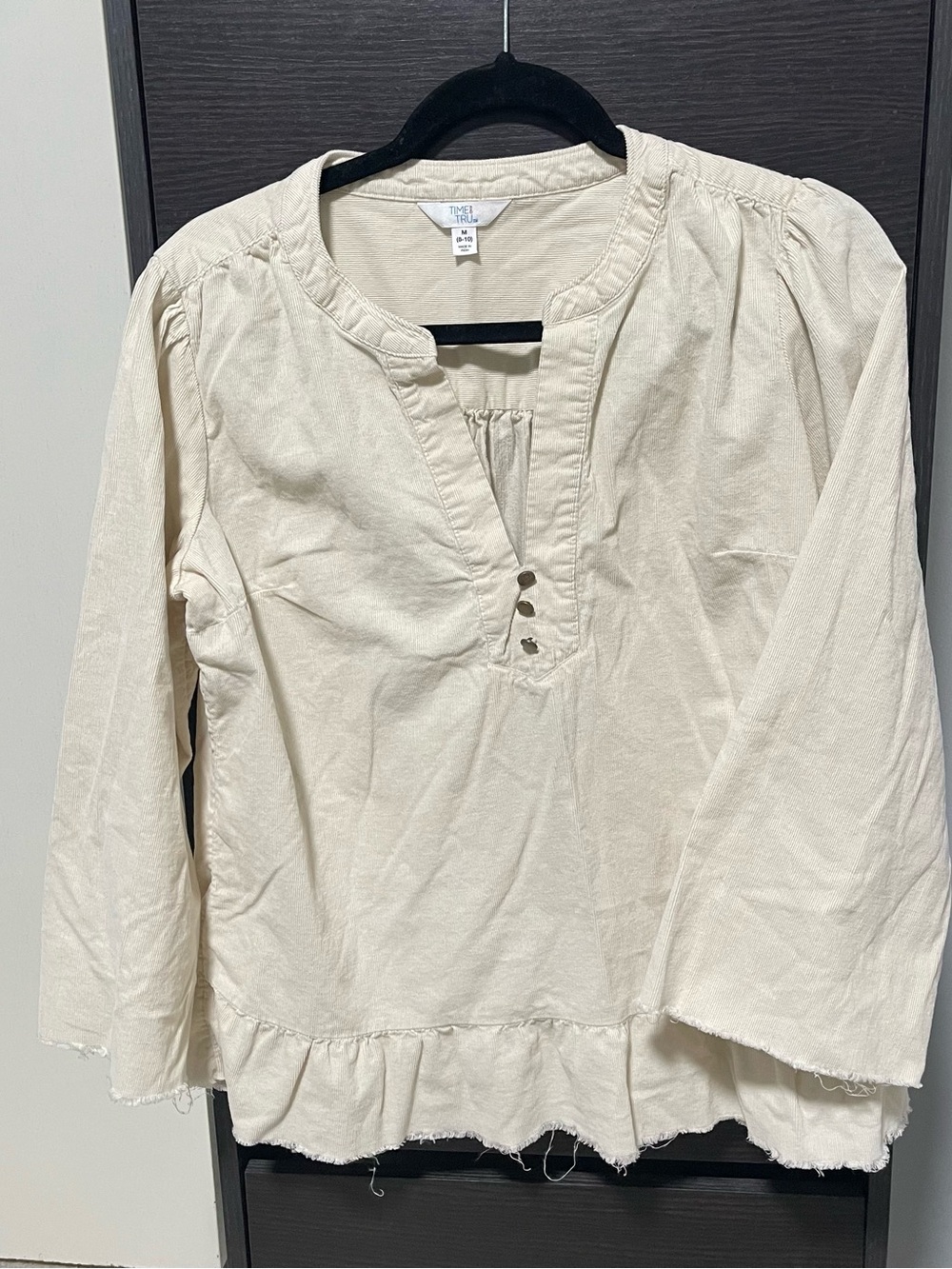 Time and Tru Cream Peasant Top with Ruffle Hem